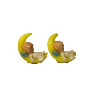 Vintage Gurley Baby Angel on Crescent Moon Candles Pair – 1950s‎ Decor